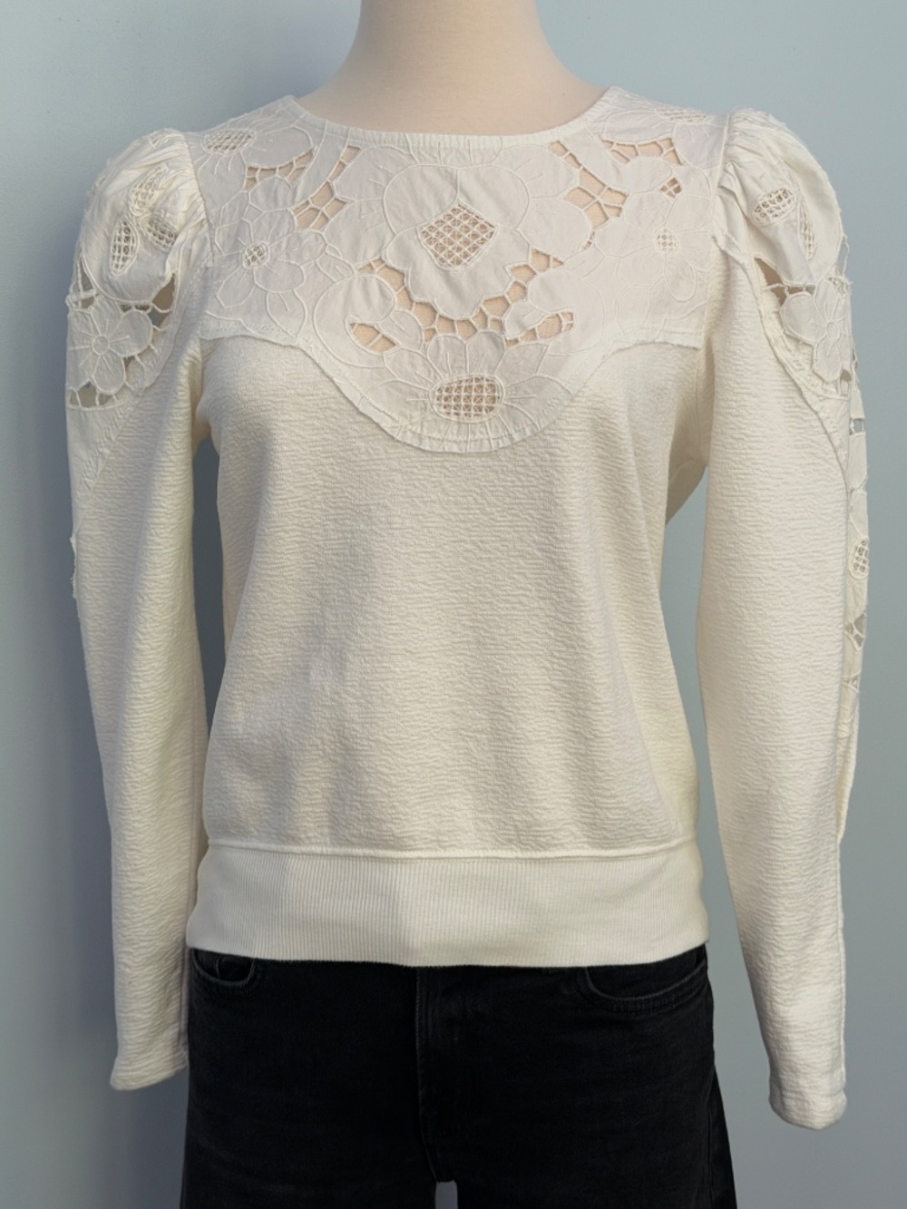NWOT Cutwork Mutton-Sleeve Top - Picture 3 of 7